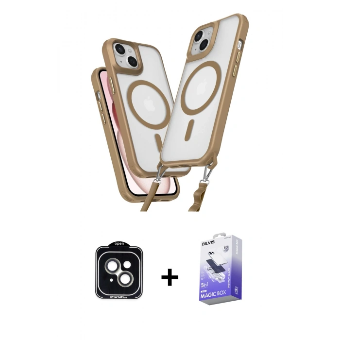 MARSİLYAN™- iPhone 14 Kılıf Atlas Doku Koleksiyonu - Siyah Bilvis 5in1 5D Magic Hayalet Cam Ekran Koruyucu + PVD Metal Kamera Lens - YL