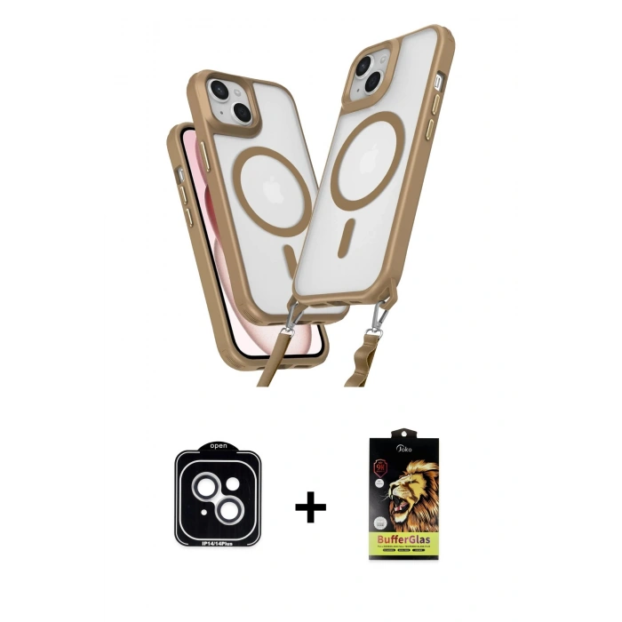 MARSİLYAN™- iPhone 14 Kılıf Atlas Doku Koleksiyonu - Siyah Buffer Cam Ekran Koruyucu + PVD Metal Kamera Lens - GS