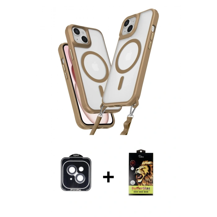 MARSİLYAN™- iPhone 14 Kılıf Atlas Doku Koleksiyonu - Siyah Buffer Cam Ekran Koruyucu + PVD Metal Kamera Lens - SH