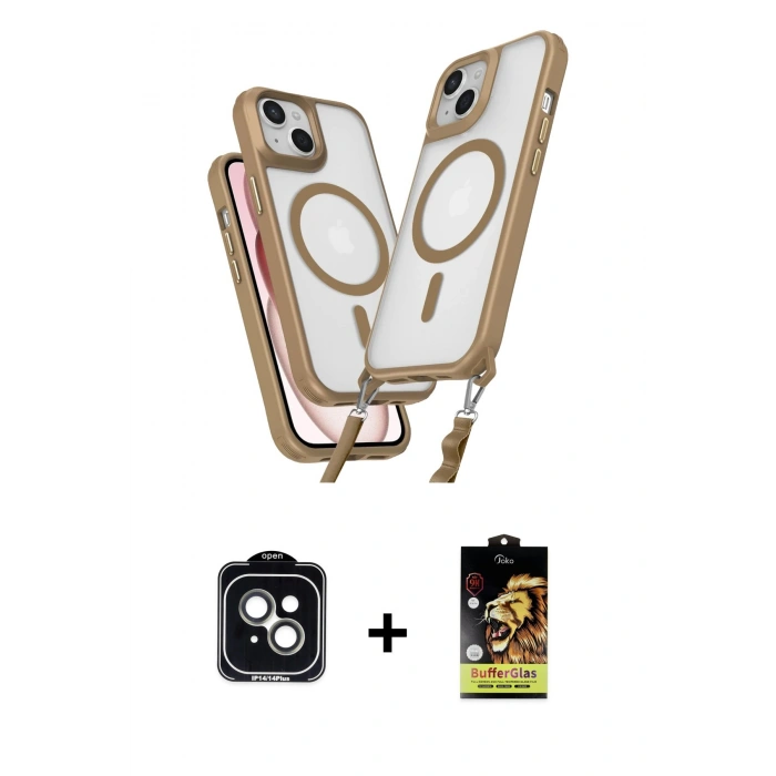 MARSİLYAN™- iPhone 14 Kılıf Atlas Doku Koleksiyonu - Siyah Buffer Cam Ekran Koruyucu + PVD Metal Kamera Lens - YL