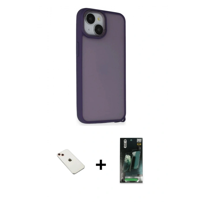 MARSİLYAN™- iPhone 14 Kılıf Atlas Form - Şeffaf 360 Full Body Arka Koruyucu + Diamond Kamera Lens - KI