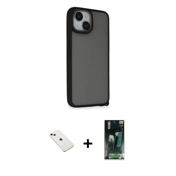 MARSİLYAN™- iPhone 14 Kılıf Atlas Form - Şeffaf 360 Full Body Arka Koruyucu + Diamond Kamera Lens - KI