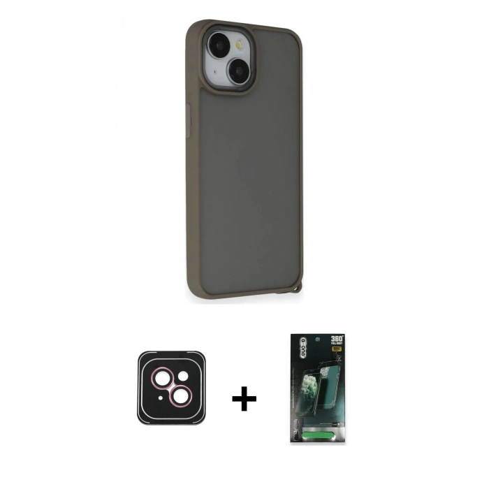 MARSİLYAN™- iPhone 14 Kılıf Atlas Form - Şeffaf 360 Full Body Arka Koruyucu + PVD Metal Kamera Lens - PE