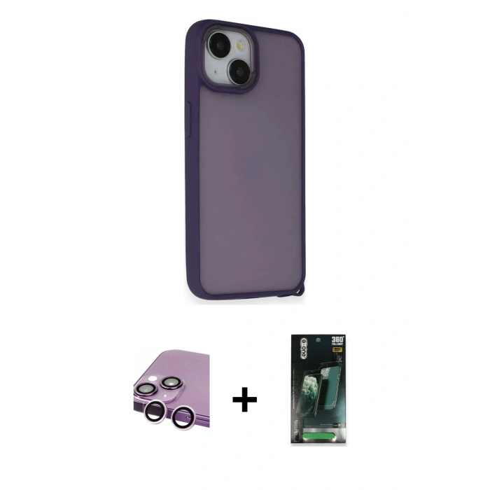 MARSİLYAN™- iPhone 14 Kılıf Atlas Form - Şeffaf 360 Full Body Arka Koruyucu + Raze Metal Kamera Lens - MR