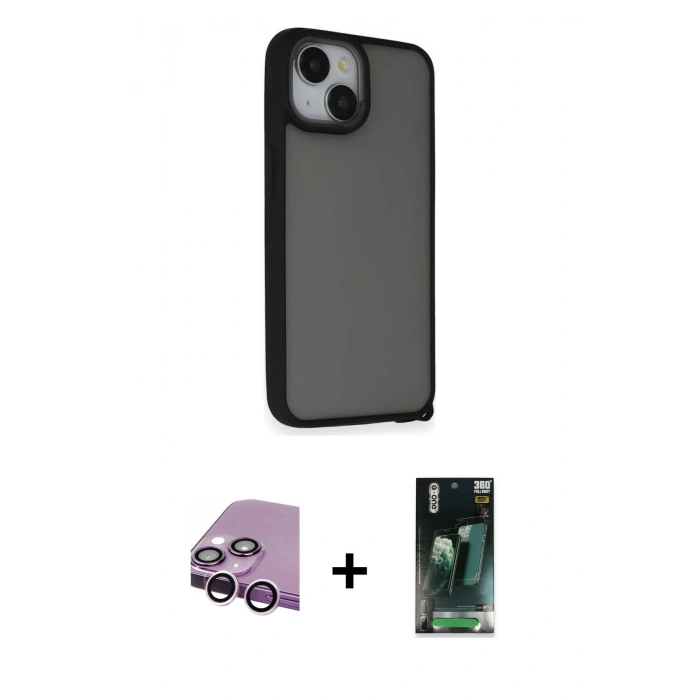MARSİLYAN™- iPhone 14 Kılıf Atlas Form - Şeffaf 360 Full Body Arka Koruyucu + Raze Metal Kamera Lens - MR