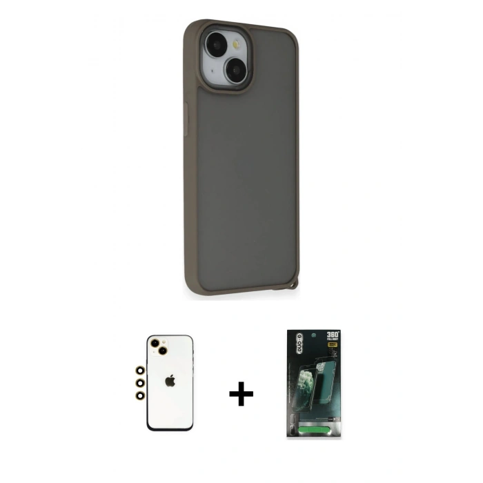 MARSİLYAN™- iPhone 14 Kılıf Atlas Form - Şeffaf 360 Full Body Arka Koruyucu + Shine Kamera Lens - GD