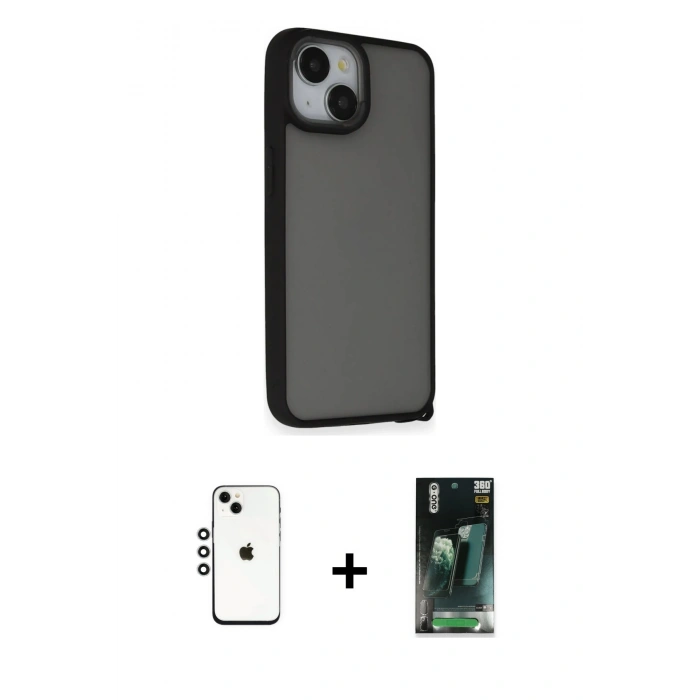 MARSİLYAN™- iPhone 14 Kılıf Atlas Form - Şeffaf 360 Full Body Arka Koruyucu + Shine Kamera Lens - GS