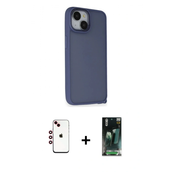 MARSİLYAN™- iPhone 14 Kılıf Atlas Form - Şeffaf 360 Full Body Arka Koruyucu + Shine Kamera Lens - KI