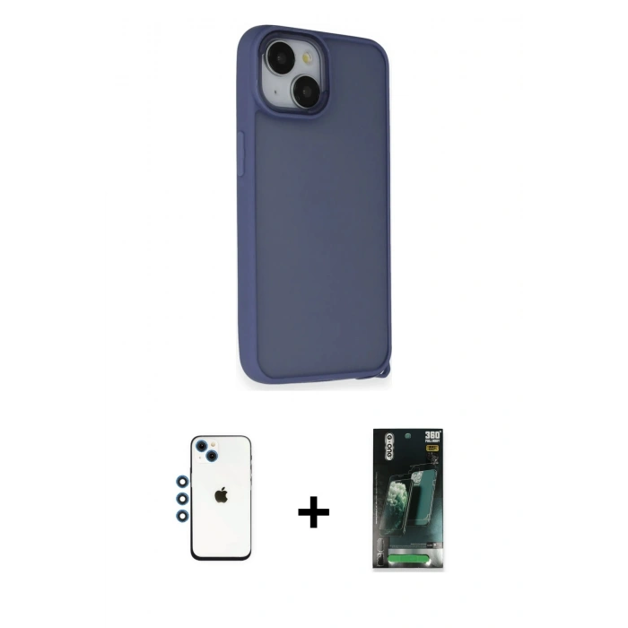 MARSİLYAN™- iPhone 14 Kılıf Atlas Form - Şeffaf 360 Full Body Arka Koruyucu + Shine Kamera Lens - MI