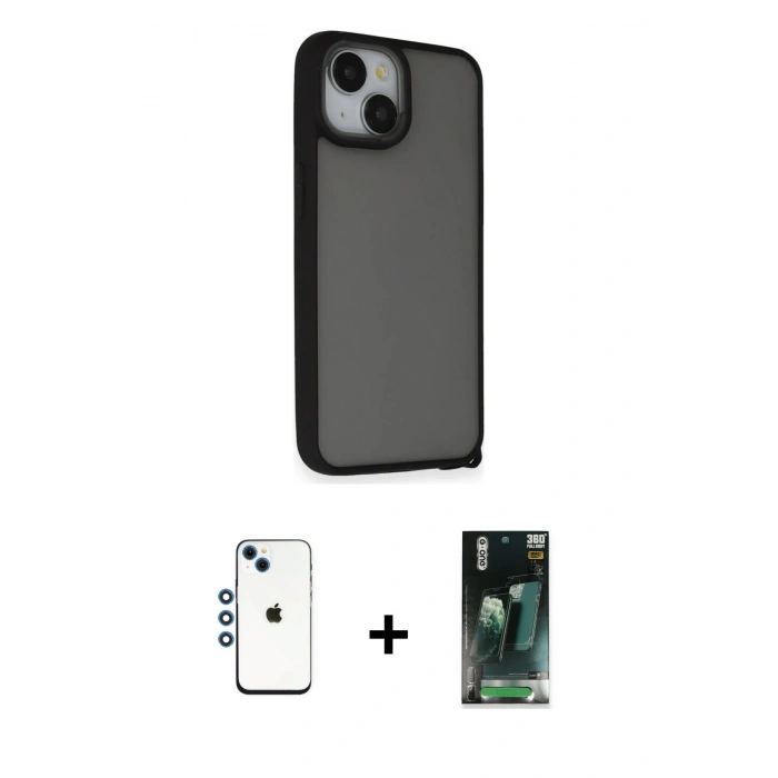 MARSİLYAN™- iPhone 14 Kılıf Atlas Form - Şeffaf 360 Full Body Arka Koruyucu + Shine Kamera Lens - MI