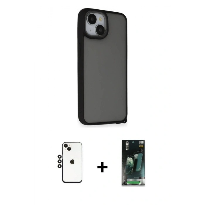 MARSİLYAN™- iPhone 14 Kılıf Atlas Form - Şeffaf 360 Full Body Arka Koruyucu + Shine Kamera Lens - SH
