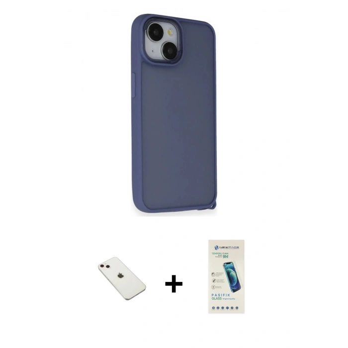 MARSİLYAN™- iPhone 14 Kılıf Atlas Form - Şeffaf Pasifik Cam Ekran Koruyucu + Diamond Kamera Lens - PE