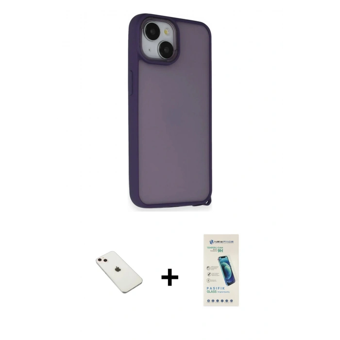 MARSİLYAN™- iPhone 14 Kılıf Atlas Form - Şeffaf Pasifik Cam Ekran Koruyucu + Diamond Kamera Lens - PE