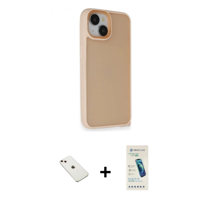 MARSİLYAN™- iPhone 14 Kılıf Atlas Form - Şeffaf Pasifik Cam Ekran Koruyucu + Diamond Kamera Lens - PE