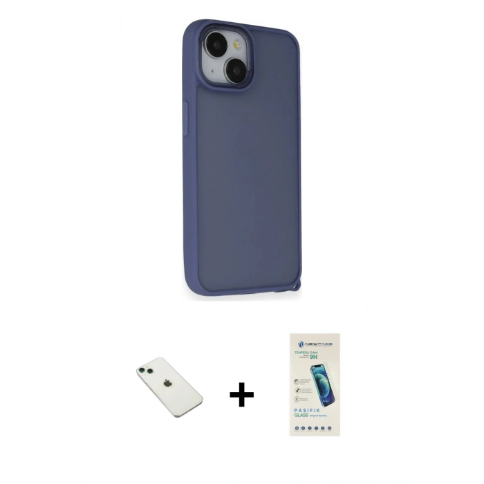 MARSİLYAN™- iPhone 14 Kılıf Atlas Form - Şeffaf Pasifik Cam Ekran Koruyucu + Diamond Kamera Lens - YL