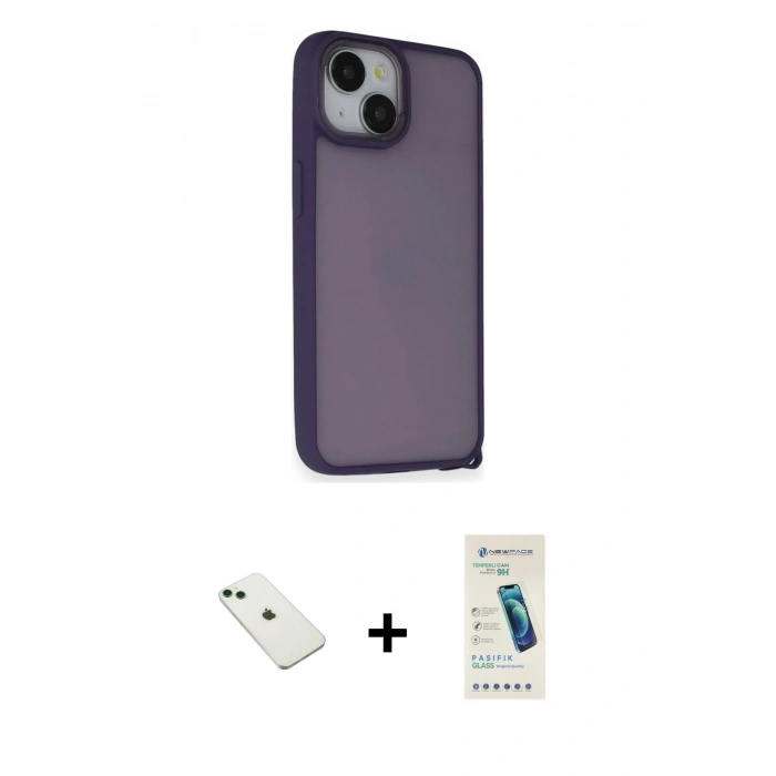 MARSİLYAN™- iPhone 14 Kılıf Atlas Form - Şeffaf Pasifik Cam Ekran Koruyucu + Diamond Kamera Lens - YL