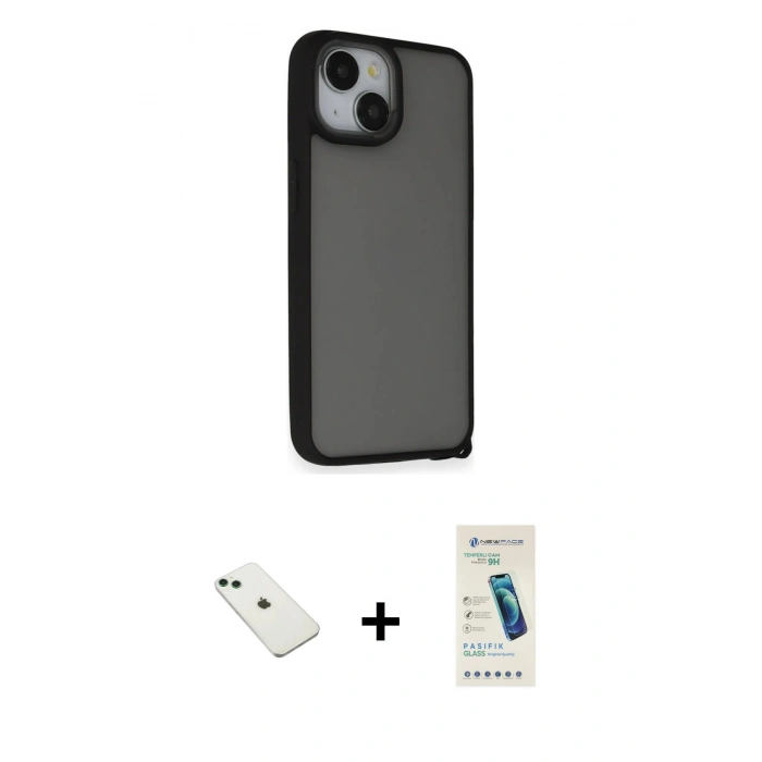 MARSİLYAN™- iPhone 14 Kılıf Atlas Form - Şeffaf Pasifik Cam Ekran Koruyucu + Diamond Kamera Lens - YL