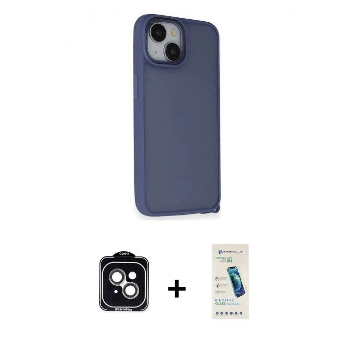 MARSİLYAN™- iPhone 14 Kılıf Atlas Form - Şeffaf Pasifik Cam Ekran Koruyucu + PVD Metal Kamera Lens - YL