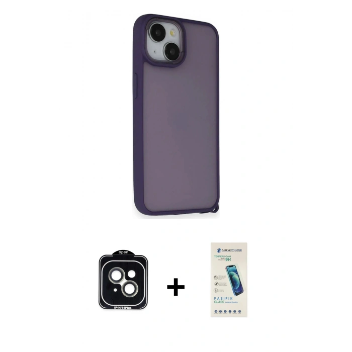 MARSİLYAN™- iPhone 14 Kılıf Atlas Form - Şeffaf Pasifik Cam Ekran Koruyucu + PVD Metal Kamera Lens - YL