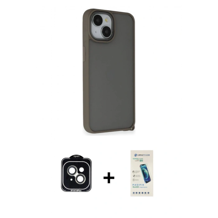MARSİLYAN™- iPhone 14 Kılıf Atlas Form - Şeffaf Pasifik Cam Ekran Koruyucu + PVD Metal Kamera Lens - YL