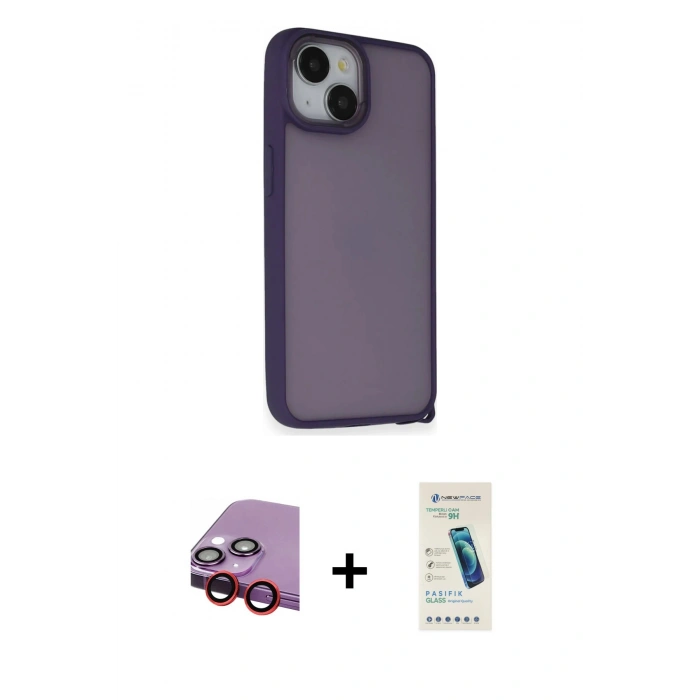 MARSİLYAN™- iPhone 14 Kılıf Atlas Form - Şeffaf Pasifik Cam Ekran Koruyucu + Raze Metal Kamera Lens - KI