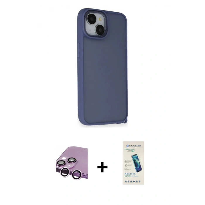 MARSİLYAN™- iPhone 14 Kılıf Atlas Form - Şeffaf Pasifik Cam Ekran Koruyucu + Raze Metal Kamera Lens - MR
