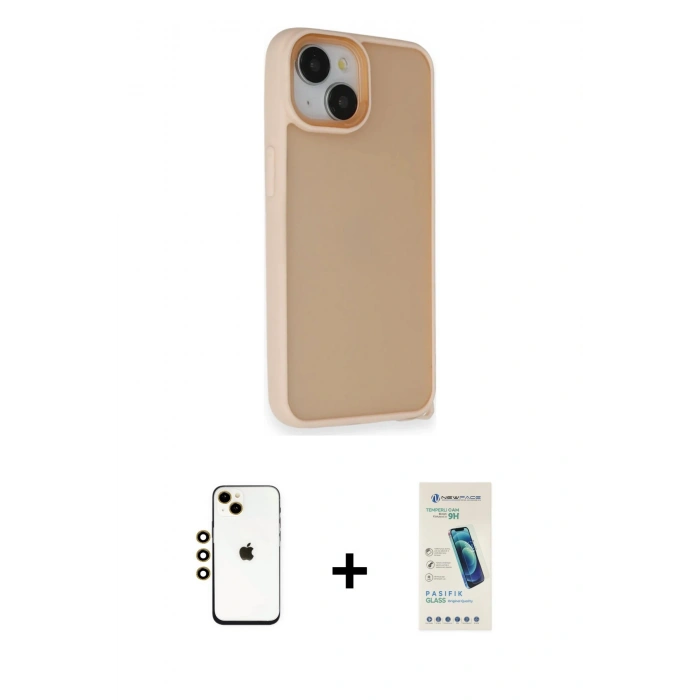 MARSİLYAN™- iPhone 14 Kılıf Atlas Form - Şeffaf Pasifik Cam Ekran Koruyucu + Shine Kamera Lens - GD