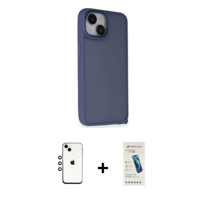 MARSİLYAN™- iPhone 14 Kılıf Atlas Form - Şeffaf Pasifik Cam Ekran Koruyucu + Shine Kamera Lens - GI