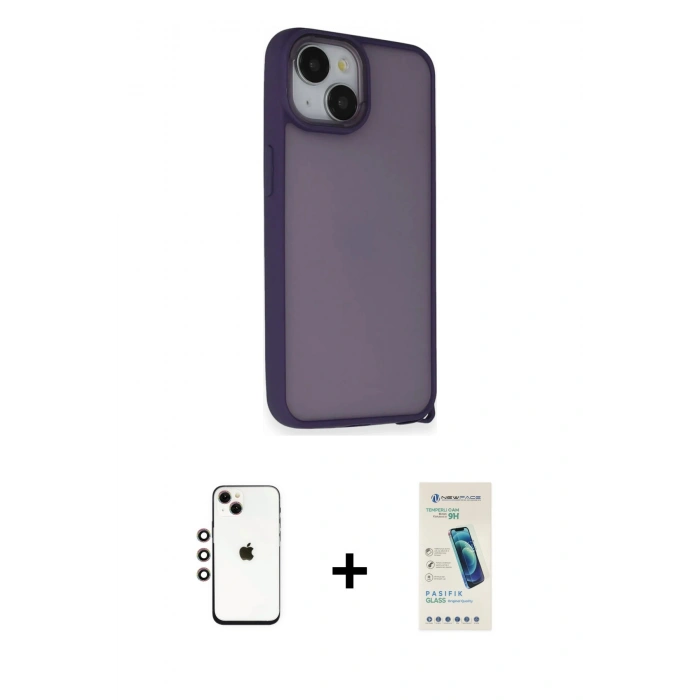 MARSİLYAN™- iPhone 14 Kılıf Atlas Form - Şeffaf Pasifik Cam Ekran Koruyucu + Shine Kamera Lens - GI
