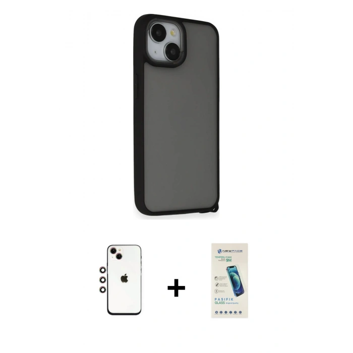 MARSİLYAN™- iPhone 14 Kılıf Atlas Form - Şeffaf Pasifik Cam Ekran Koruyucu + Shine Kamera Lens - GI