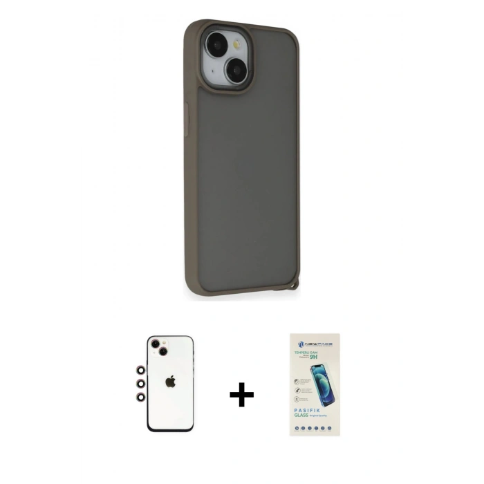 MARSİLYAN™- iPhone 14 Kılıf Atlas Form - Şeffaf Pasifik Cam Ekran Koruyucu + Shine Kamera Lens - GI