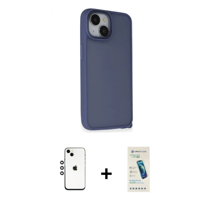 MARSİLYAN™- iPhone 14 Kılıf Atlas Form - Şeffaf Pasifik Cam Ekran Koruyucu + Shine Kamera Lens - GS