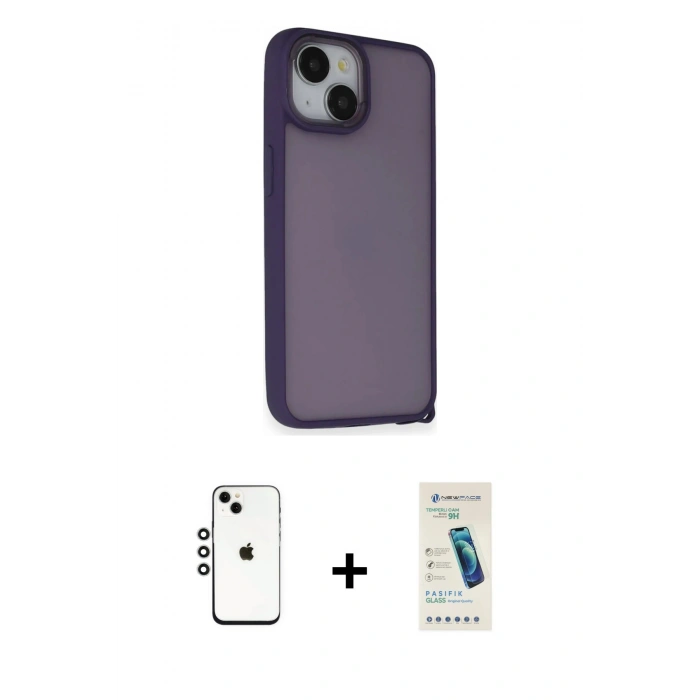 MARSİLYAN™- iPhone 14 Kılıf Atlas Form - Şeffaf Pasifik Cam Ekran Koruyucu + Shine Kamera Lens - GS
