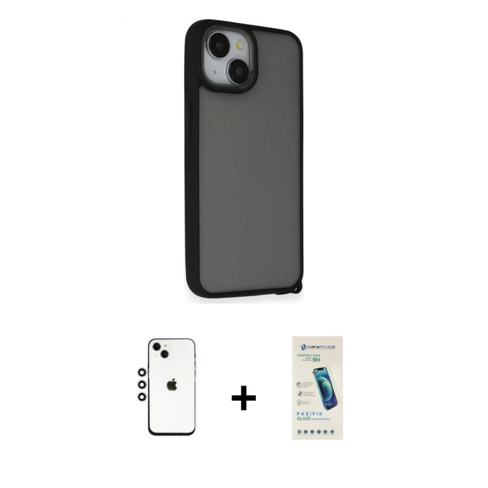 MARSİLYAN™- iPhone 14 Kılıf Atlas Form - Şeffaf Pasifik Cam Ekran Koruyucu + Shine Kamera Lens - GS