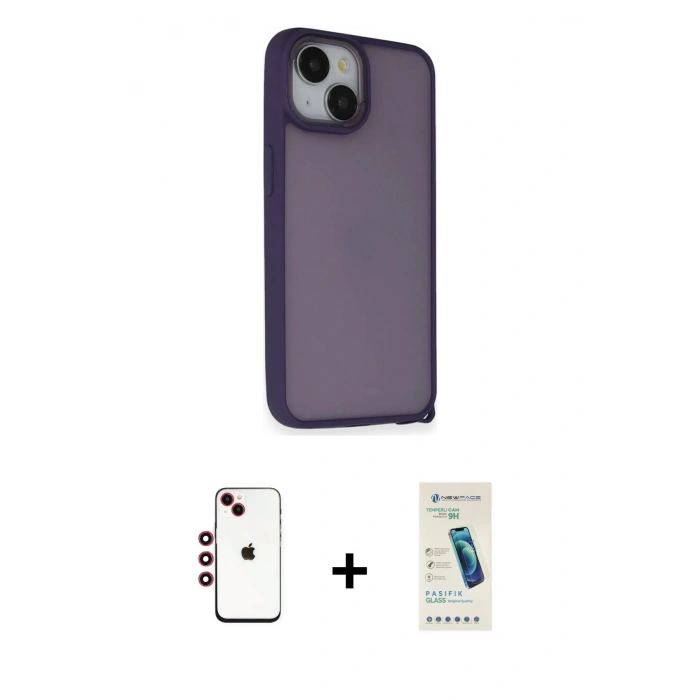 MARSİLYAN™- iPhone 14 Kılıf Atlas Form - Şeffaf Pasifik Cam Ekran Koruyucu + Shine Kamera Lens - KI