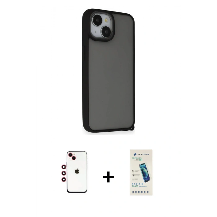 MARSİLYAN™- iPhone 14 Kılıf Atlas Form - Şeffaf Pasifik Cam Ekran Koruyucu + Shine Kamera Lens - KI