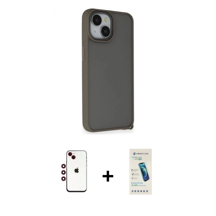 MARSİLYAN™- iPhone 14 Kılıf Atlas Form - Şeffaf Pasifik Cam Ekran Koruyucu + Shine Kamera Lens - KI