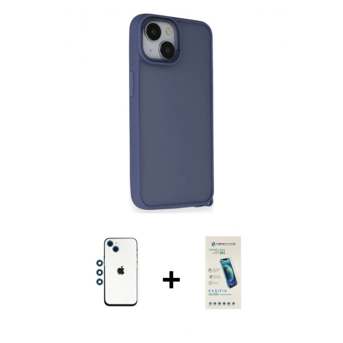 MARSİLYAN™- iPhone 14 Kılıf Atlas Form - Şeffaf Pasifik Cam Ekran Koruyucu + Shine Kamera Lens - MI