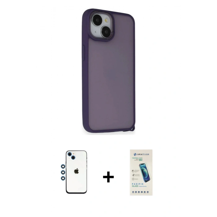 MARSİLYAN™- iPhone 14 Kılıf Atlas Form - Şeffaf Pasifik Cam Ekran Koruyucu + Shine Kamera Lens - MI