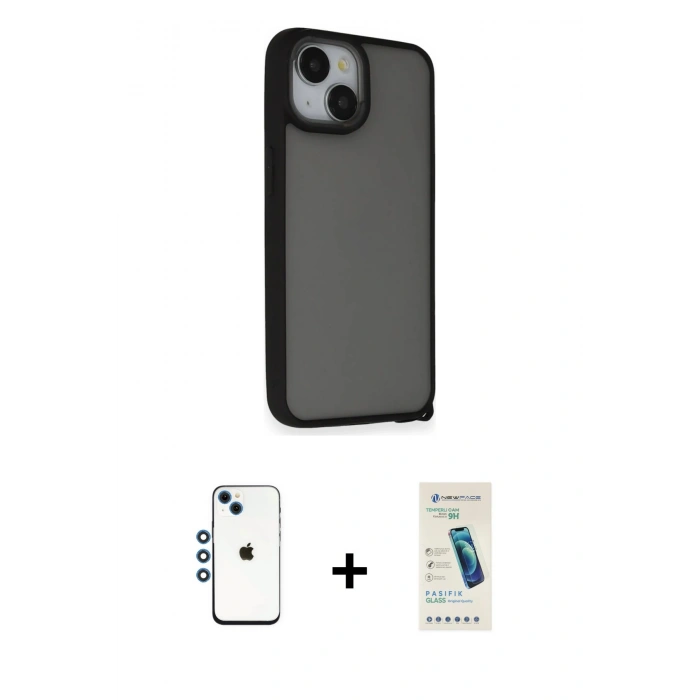 MARSİLYAN™- iPhone 14 Kılıf Atlas Form - Şeffaf Pasifik Cam Ekran Koruyucu + Shine Kamera Lens - MI