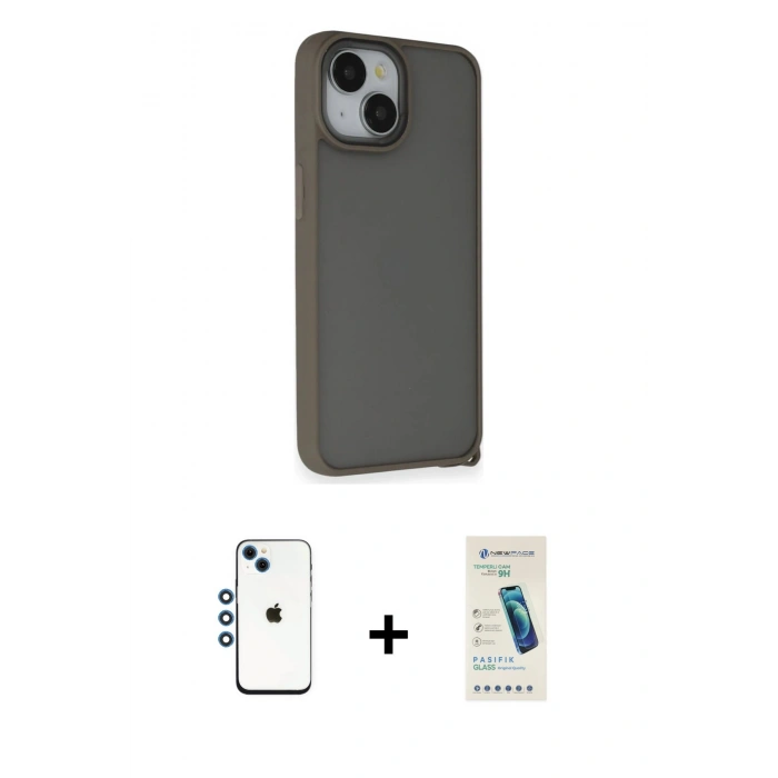 MARSİLYAN™- iPhone 14 Kılıf Atlas Form - Şeffaf Pasifik Cam Ekran Koruyucu + Shine Kamera Lens - MI