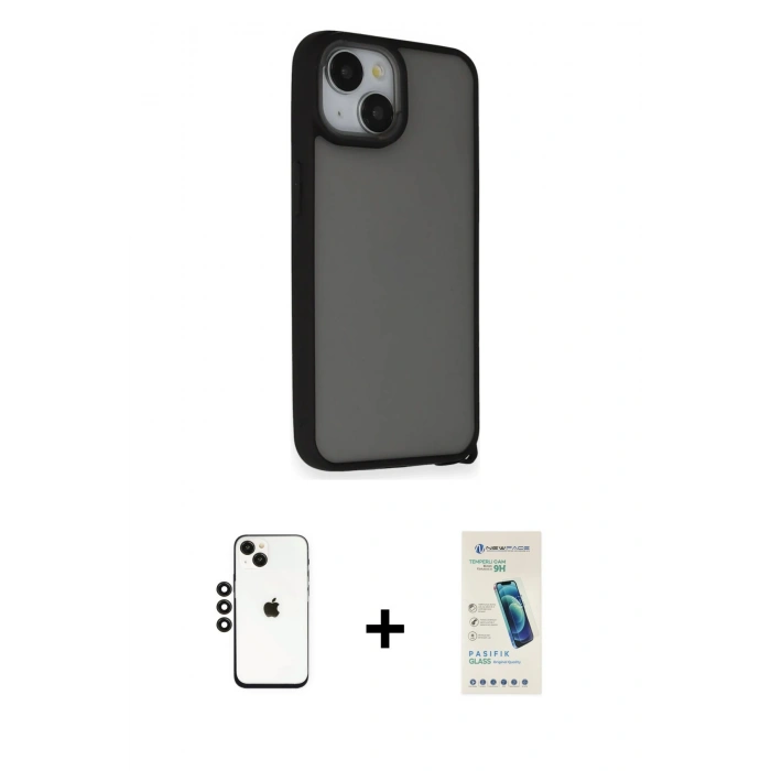 MARSİLYAN™- iPhone 14 Kılıf Atlas Form - Şeffaf Pasifik Cam Ekran Koruyucu + Shine Kamera Lens - SH
