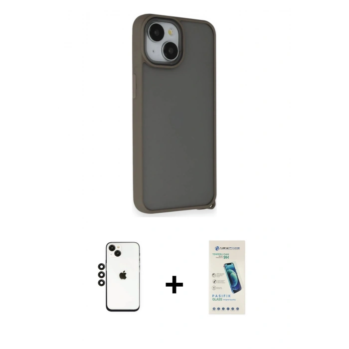 MARSİLYAN™- iPhone 14 Kılıf Atlas Form - Şeffaf Pasifik Cam Ekran Koruyucu + Shine Kamera Lens - SH