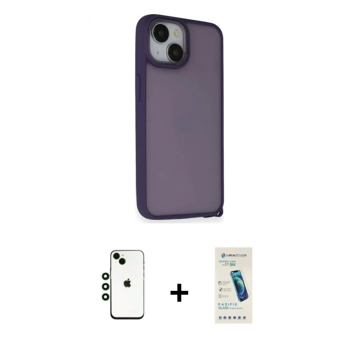 MARSİLYAN™- iPhone 14 Kılıf Atlas Form - Şeffaf Pasifik Cam Ekran Koruyucu + Shine Kamera Lens - YL