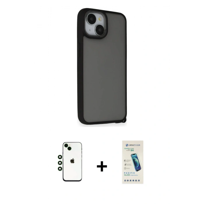 MARSİLYAN™- iPhone 14 Kılıf Atlas Form - Şeffaf Pasifik Cam Ekran Koruyucu + Shine Kamera Lens - YL