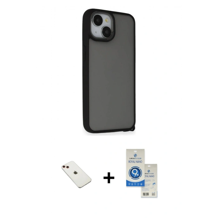 MARSİLYAN™- iPhone 14 Kılıf Atlas Form - Şeffaf Royal Nano Ekran Koruyucu + Diamond Kamera Lens - KI