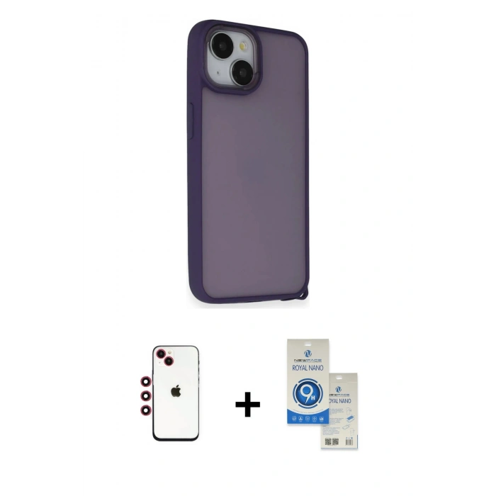 MARSİLYAN™- iPhone 14 Kılıf Atlas Form - Şeffaf Royal Nano Ekran Koruyucu + Shine Kamera Lens - KI