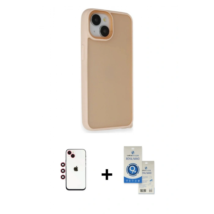 MARSİLYAN™- iPhone 14 Kılıf Atlas Form - Şeffaf Royal Nano Ekran Koruyucu + Shine Kamera Lens - KI