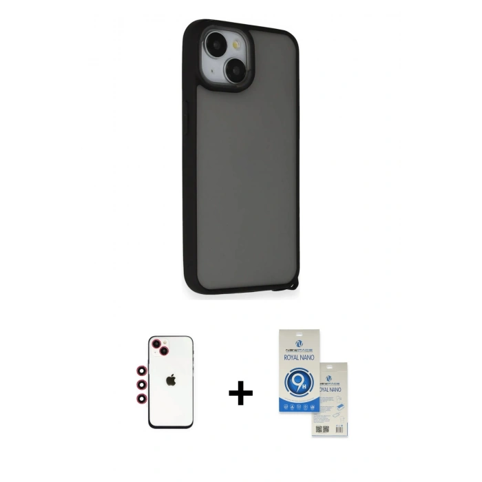 MARSİLYAN™- iPhone 14 Kılıf Atlas Form - Şeffaf Royal Nano Ekran Koruyucu + Shine Kamera Lens - KI
