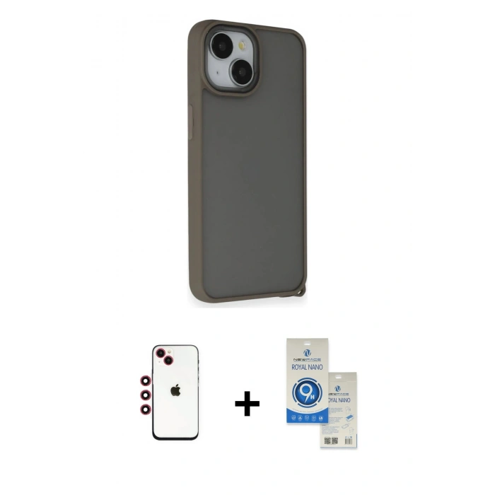MARSİLYAN™- iPhone 14 Kılıf Atlas Form - Şeffaf Royal Nano Ekran Koruyucu + Shine Kamera Lens - KI